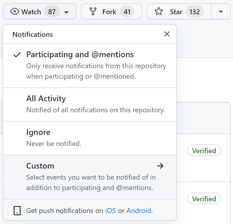 GitHub Watch Icon click