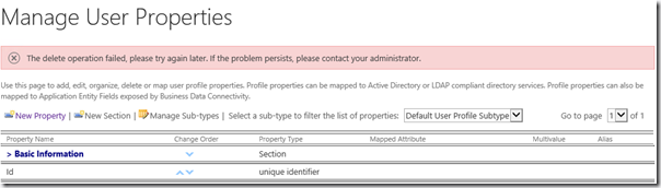 The delete operation failed, please try again later. If the problem persists, please contact your administrator.